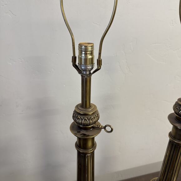 Vintage Pair Set STIFFEL Brass Table Lamps 36” tall Pillar Clawfoot Ornate‎ MCM - Picture 5 of 9